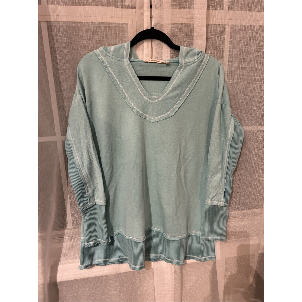 Soft Surroundings Cotton‎ Aqua Hoodie Tunic Cozy Medium